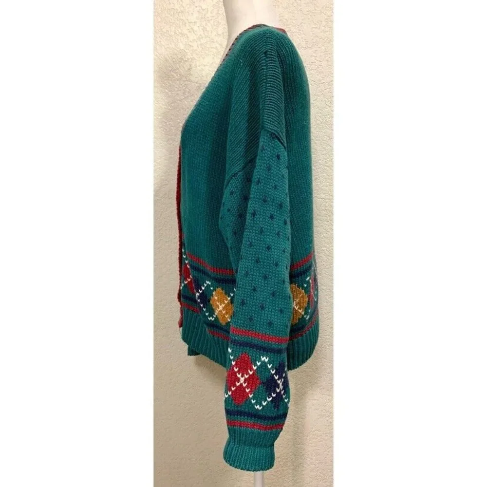 62 East Vintage 80s Teal Retro Knit Sweater Cardigan